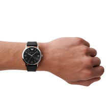 Load image into Gallery viewer, Emporio Armani Men's Three-Hand Black Leather Watch AR11013