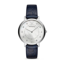 Load image into Gallery viewer, Emporio Armani Women's Two-Hand Blue Leather Watch AR11095