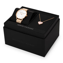 Load image into Gallery viewer, Armani Exchange Three-Hand Rose Gold-Tone Stainless Steel Watch and Rose Gold-Tone Stainless Steel Necklace Set AX7145SET