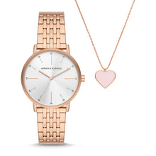 Load image into Gallery viewer, Armani Exchange Three-Hand Rose Gold-Tone Stainless Steel Watch and Rose Gold-Tone Stainless Steel Necklace Set AX7145SET