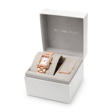 Load image into Gallery viewer, Michael Kors Emery Three-Hand Rose Gold-Tone Watch and Necklace Set MK1074SET