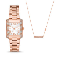 Load image into Gallery viewer, Michael Kors Emery Three-Hand Rose Gold-Tone Watch and Necklace Set MK1074SET