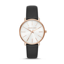 Load image into Gallery viewer, Michael Kors Women's Pyper Three-Hand Black Leather Watch MK2834
