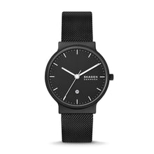 Load image into Gallery viewer, Skagen Ancher Three-Hand Date Midnight Stainless Steel Mesh Watch SKW6778