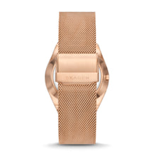 Load image into Gallery viewer, Skagen Grenen Three-Hand Date Rose Gold Stainless Steel Mesh Watch SKW6818