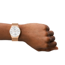 Load image into Gallery viewer, Skagen Grenen Three-Hand Date Rose Gold Stainless Steel Mesh Watch SKW6818