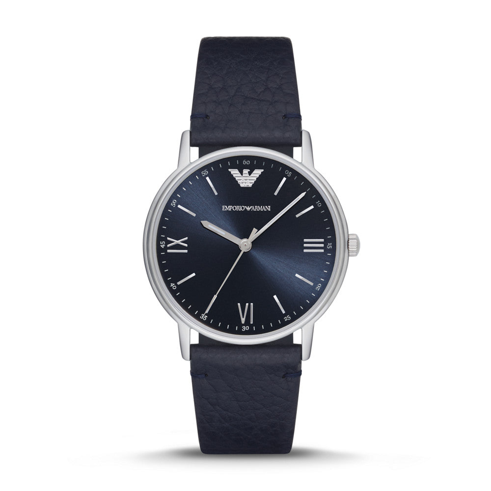 Emporio Armani Three-Hand Blue Leather Watch AR11012