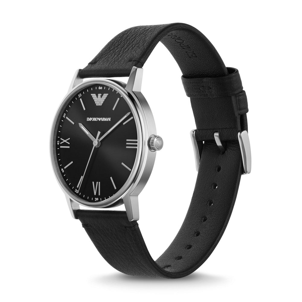 Emporio Armani Men's Three-Hand Black Leather Watch AR11013