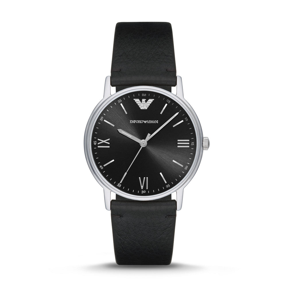 Emporio Armani Men's Three-Hand Black Leather Watch AR11013