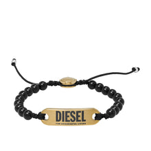 Load image into Gallery viewer, Diesel Gold ID Black Agate Beaded Bracelet DX1360710
