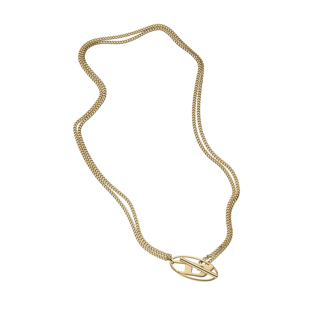 Diesel Oval D Logo Gold Tone Necklace DX1567710