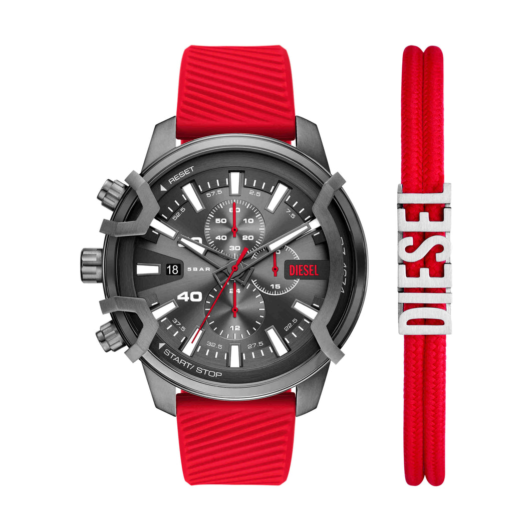 Diesel Griffed Red Chronograph Watch DZ4673SET