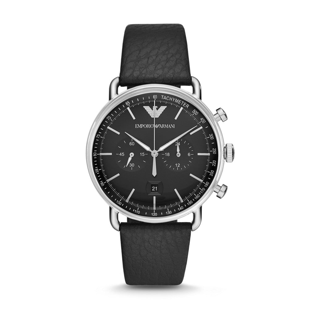 Emporio Armani Men's Chronograph Black Leather Watch AR11143