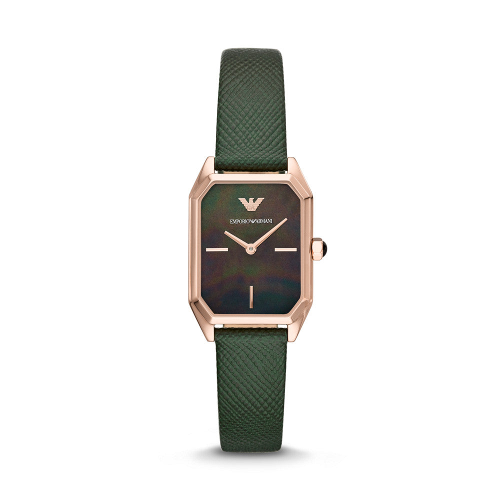 Emporio Armani Women's Two-Hand Green Leather Watch AR11149