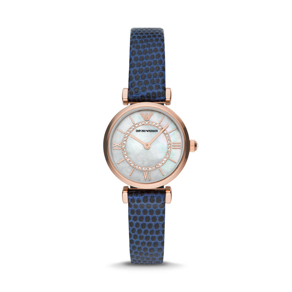 Emporio Armani Two-Hand Blue Leather Watch AR11468
