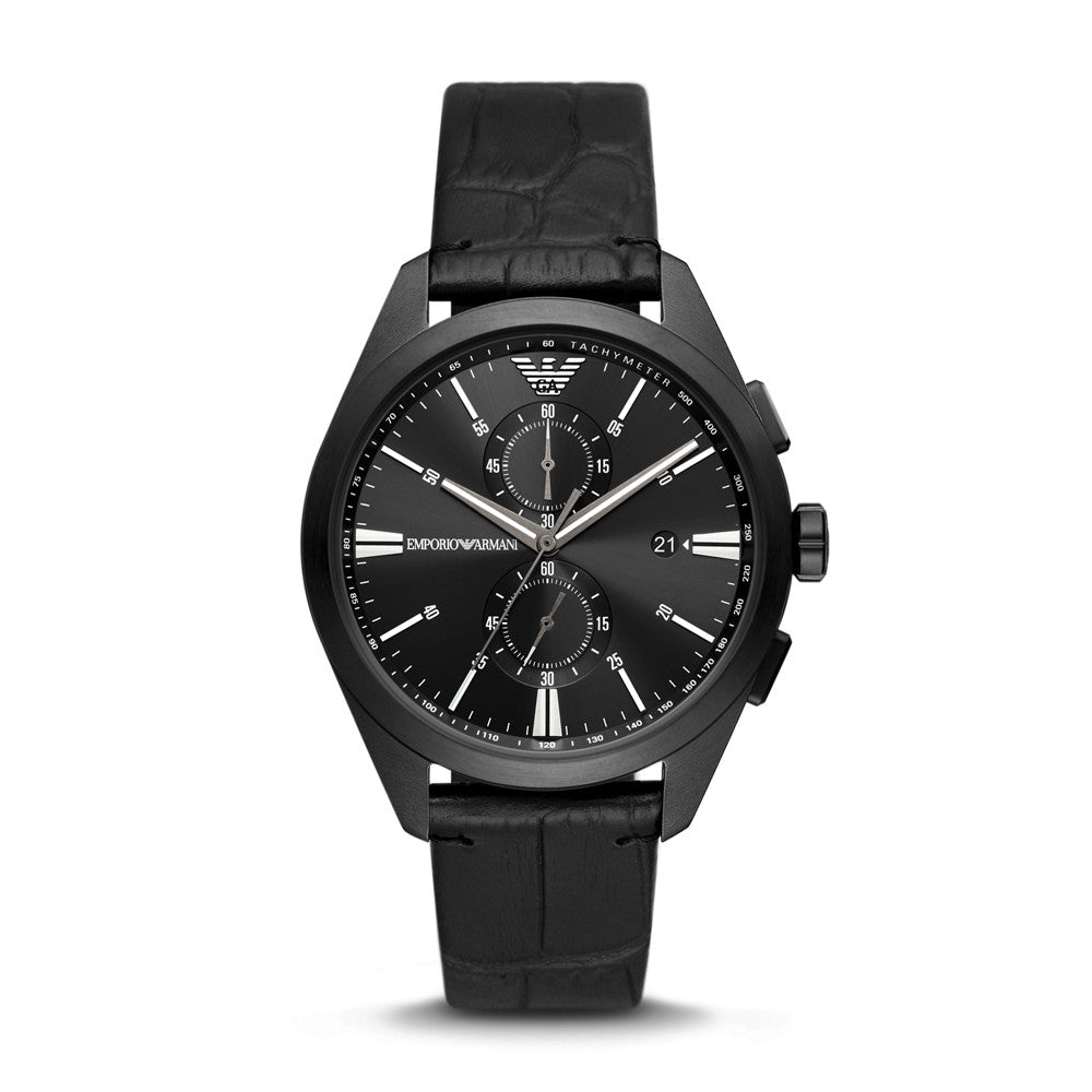 Emporio Armani Chronograph Black Leather Watch AR11483