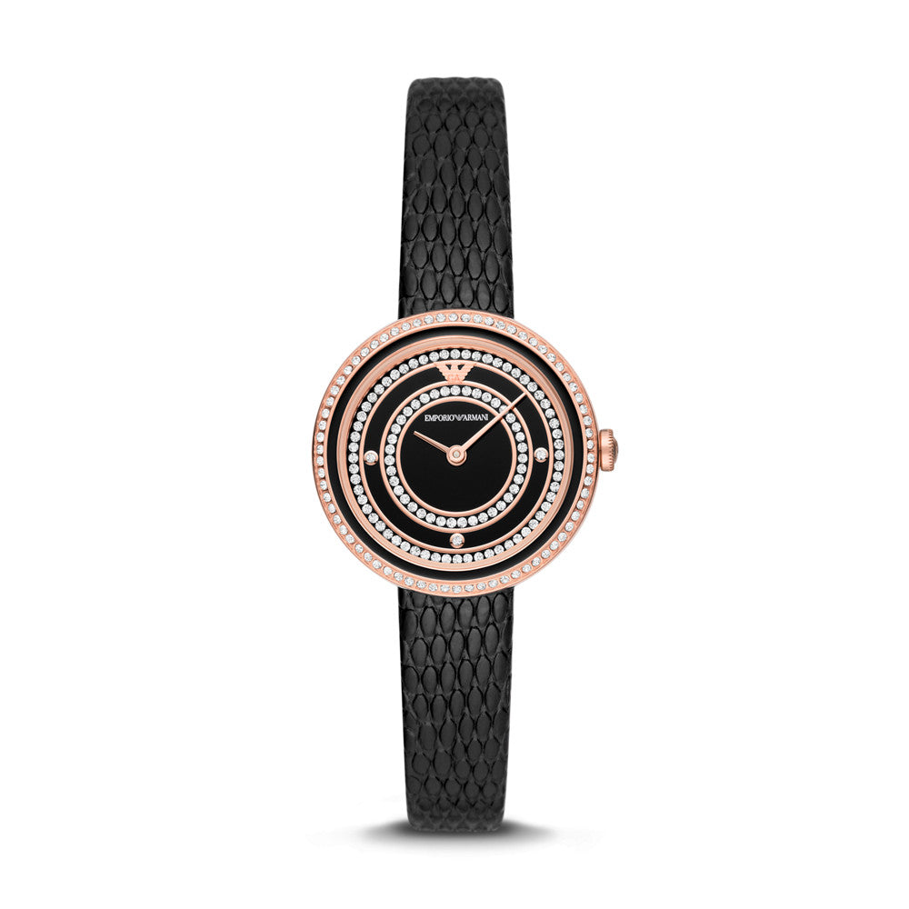 Emporio Armani Two-Hand Black Leather Watch AR11493