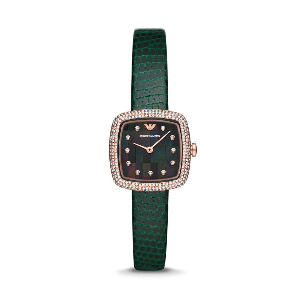 Emporio Armani Two-Hand Green Leather Watch AR11497