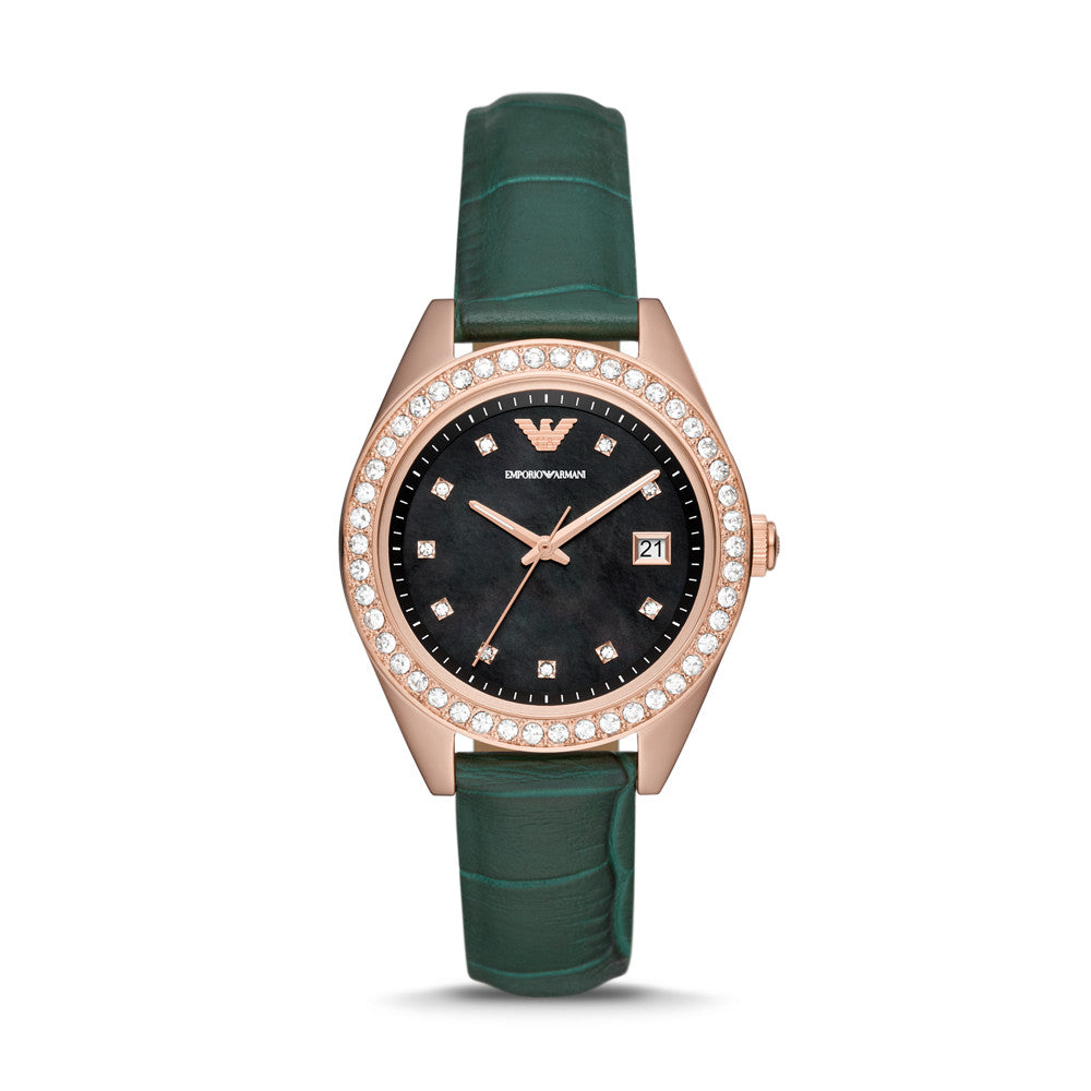 Emporio Armani Three-Hand Date Green Leather Watch AR11506