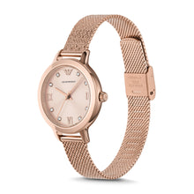 Load image into Gallery viewer, Emporio Armani Three-Hand Rose Gold-Tone Stainless Steel Mesh Watch AR11512
