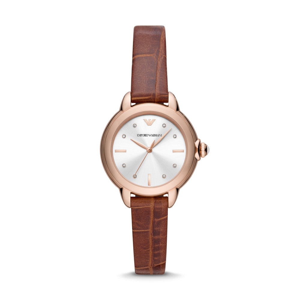 Emporio Armani Three-Hand Brown Leather Watch AR11525