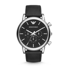 Load image into Gallery viewer, Emporio Armani Men&#39;s Chronograph Black Leather Watch AR1828
