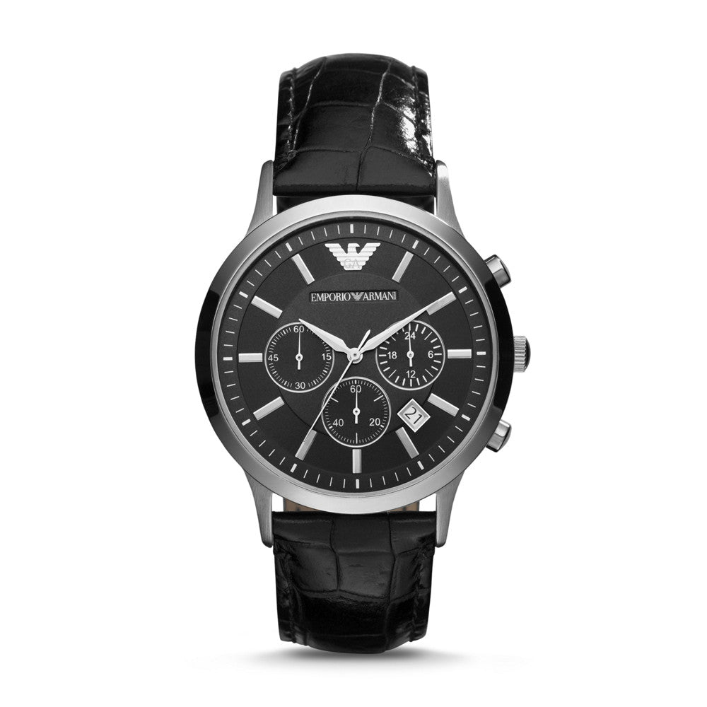 Emporio Armani Men's Two-Hand Black Leather Watch AR2447