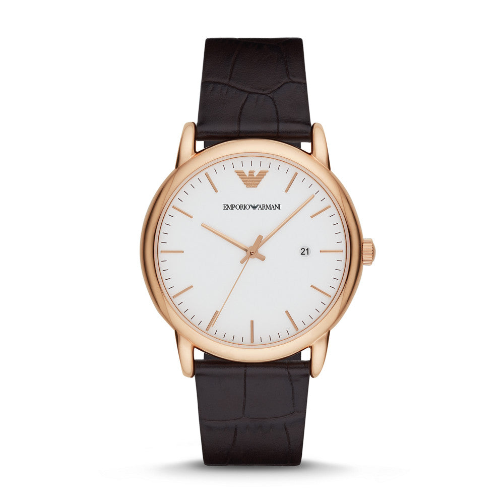 Emporio Armani Three-Hand Date Brown Leather Watch AR2502