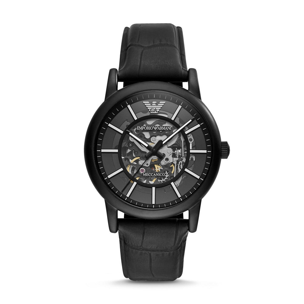 Emporio Armani Men's Automatic Black Leather Watch AR60008