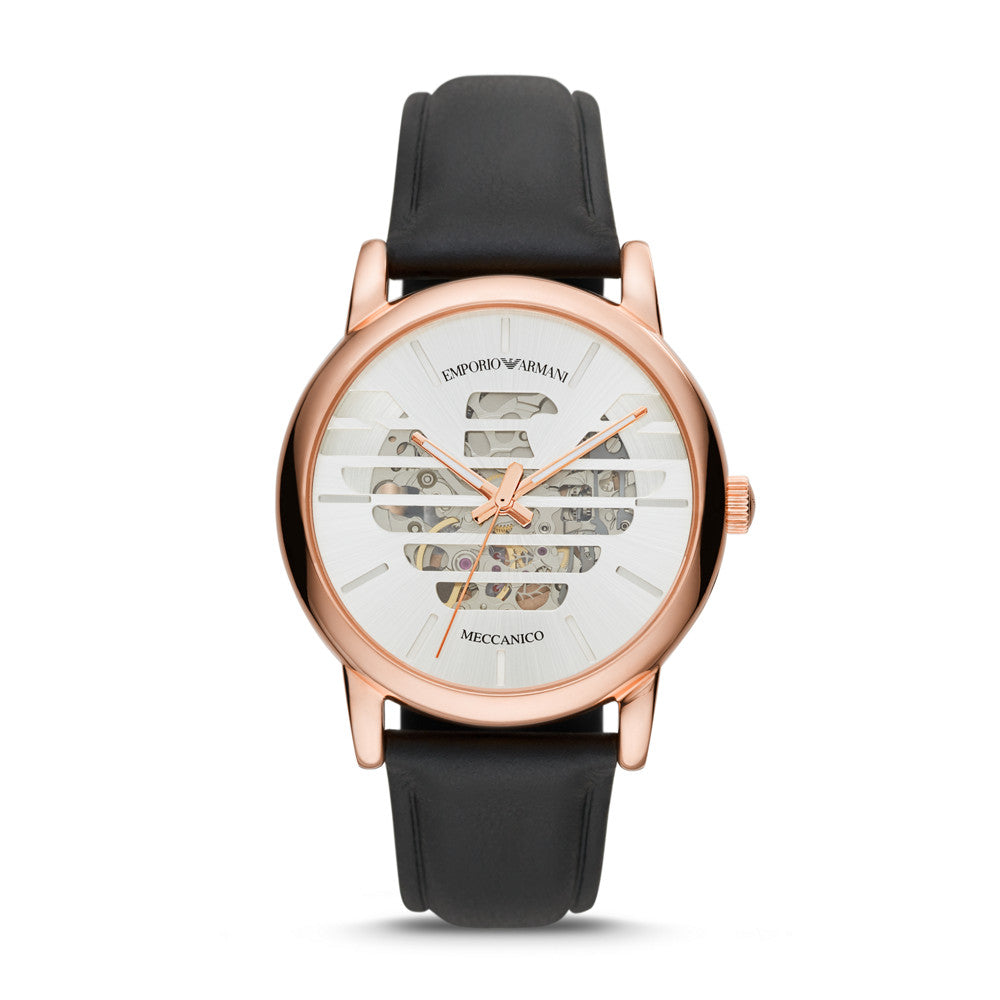 Emporio Armani Three-Hand Black Leather Watch AR60031