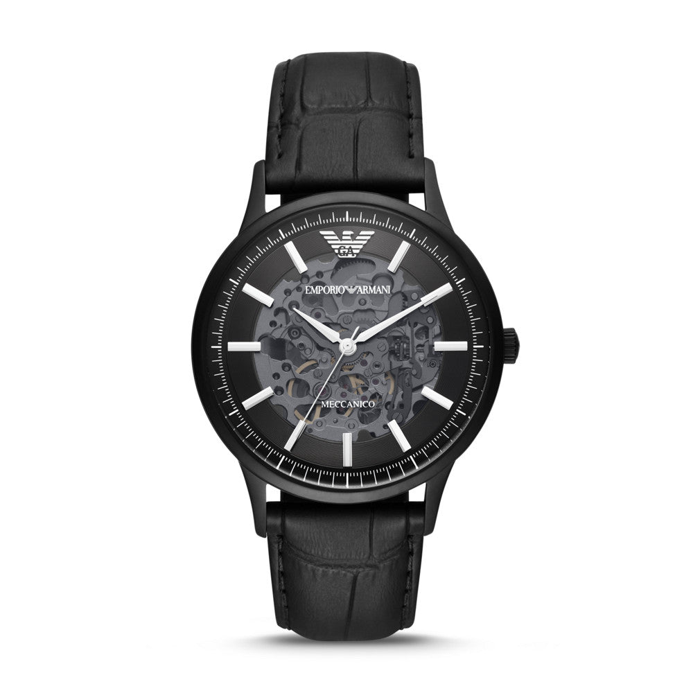 Emporio Armani Automatic Black Leather Watch AR60042