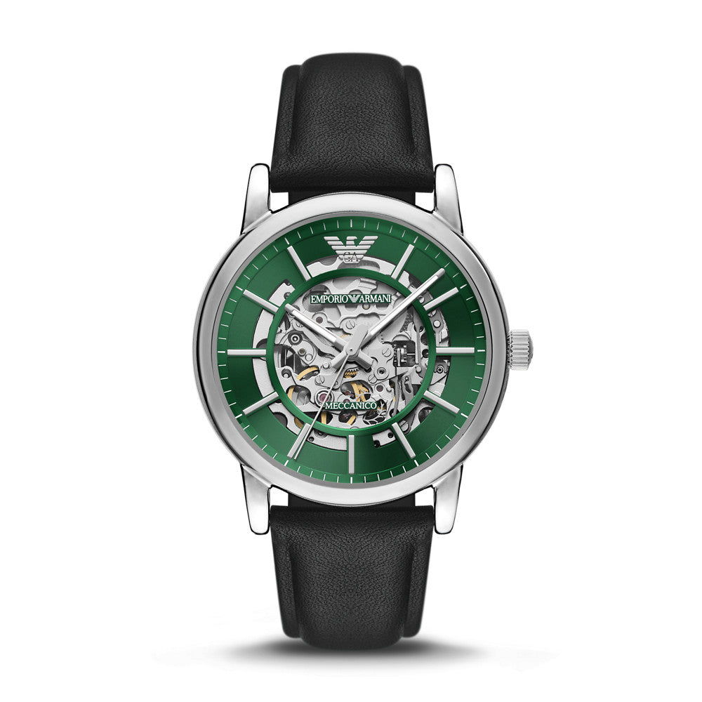 Emporio Armani Automatic Black Leather Watch AR60068