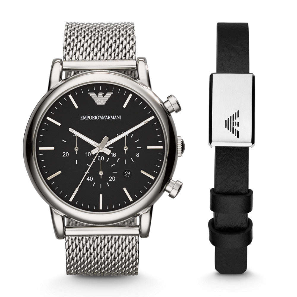 Emporio Armani Chronograph Stainless Steel Mesh Watch and Bracelet Set AR80062SET