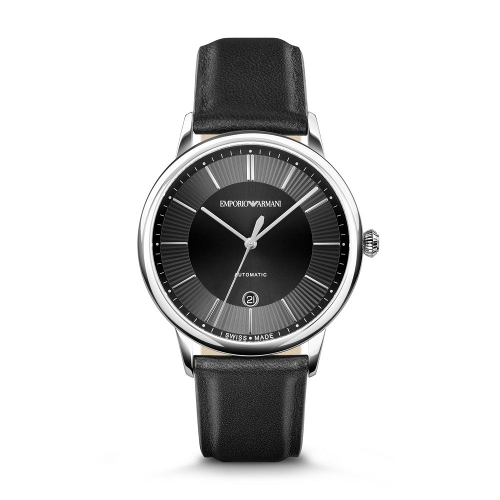 Emporio Armani Swiss Automatic Black Leather Watch ARS5100
