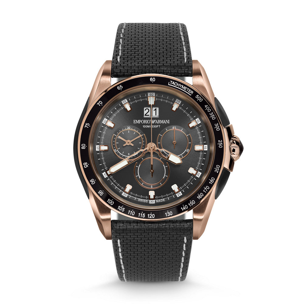 Emporio Armani Swiss Men's Chronograph Black Leather Watch ARS9109
