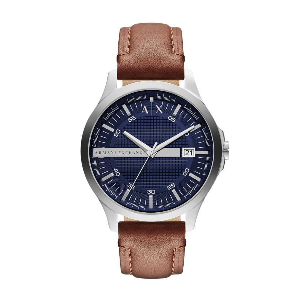 Armani Exchange Three-Hand Date Brown Leather Watch AX2133