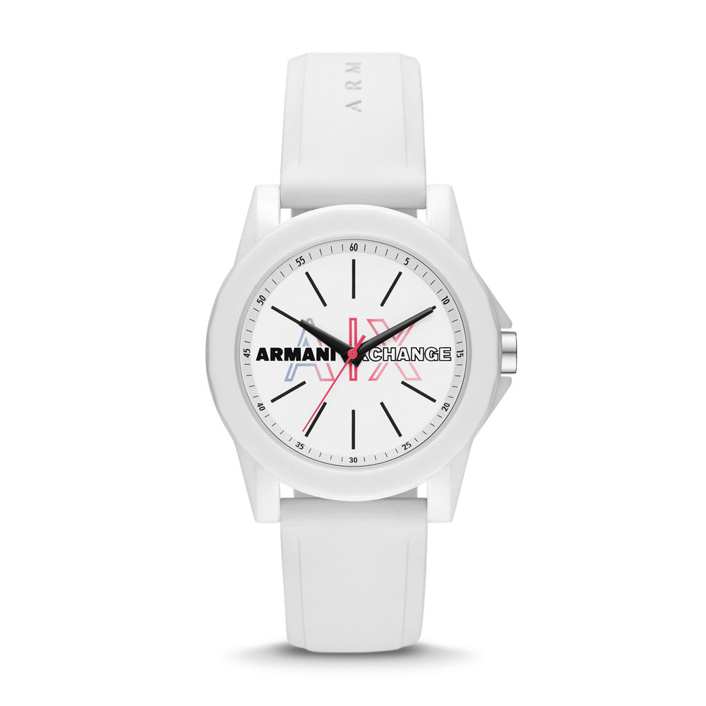 Armani Exchange Three-Hand White Silicone Watch AX4372