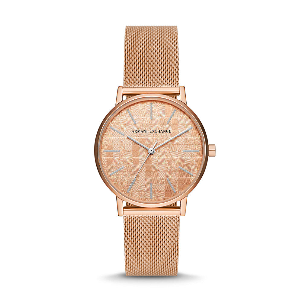Armani Exchange Three-Hand Rose Gold-Tone Stainless Steel Mesh Watch AX5584