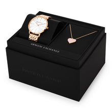 Load image into Gallery viewer, Armani Exchange Three-Hand Rose Gold-Tone Stainless Steel Watch and Rose Gold-Tone Stainless Steel Necklace Set AX7145SET
