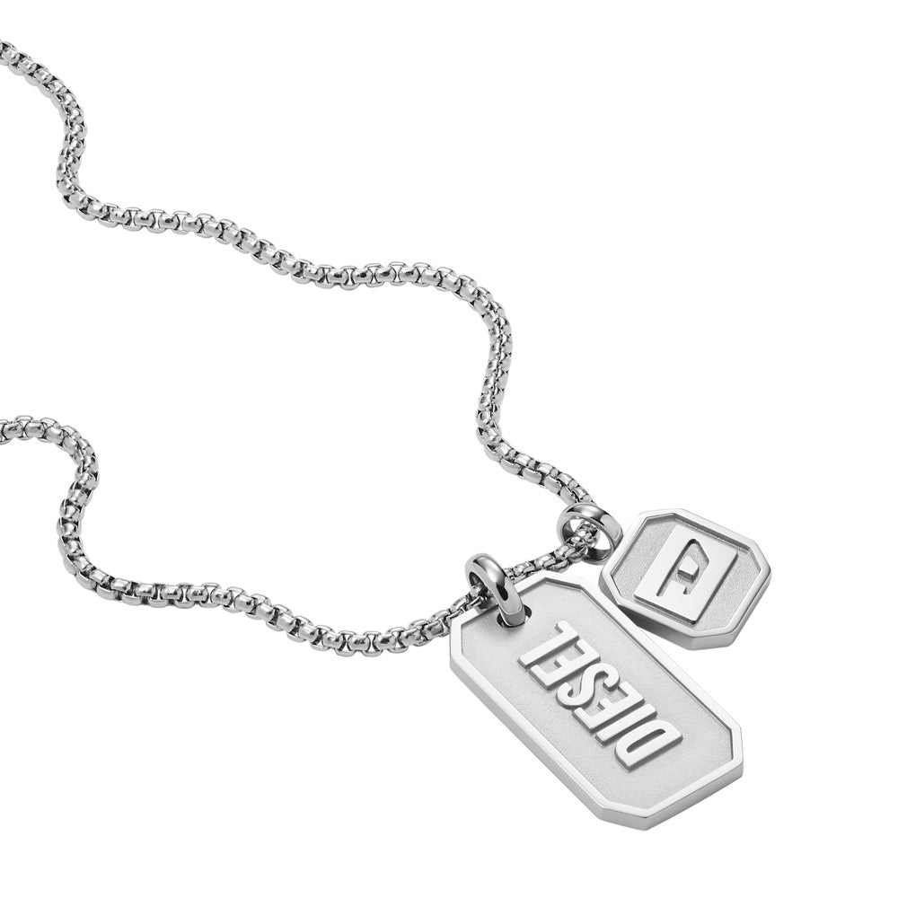 Diesel Stainless Steel Logo Double Dog Tag Necklace DX1259040