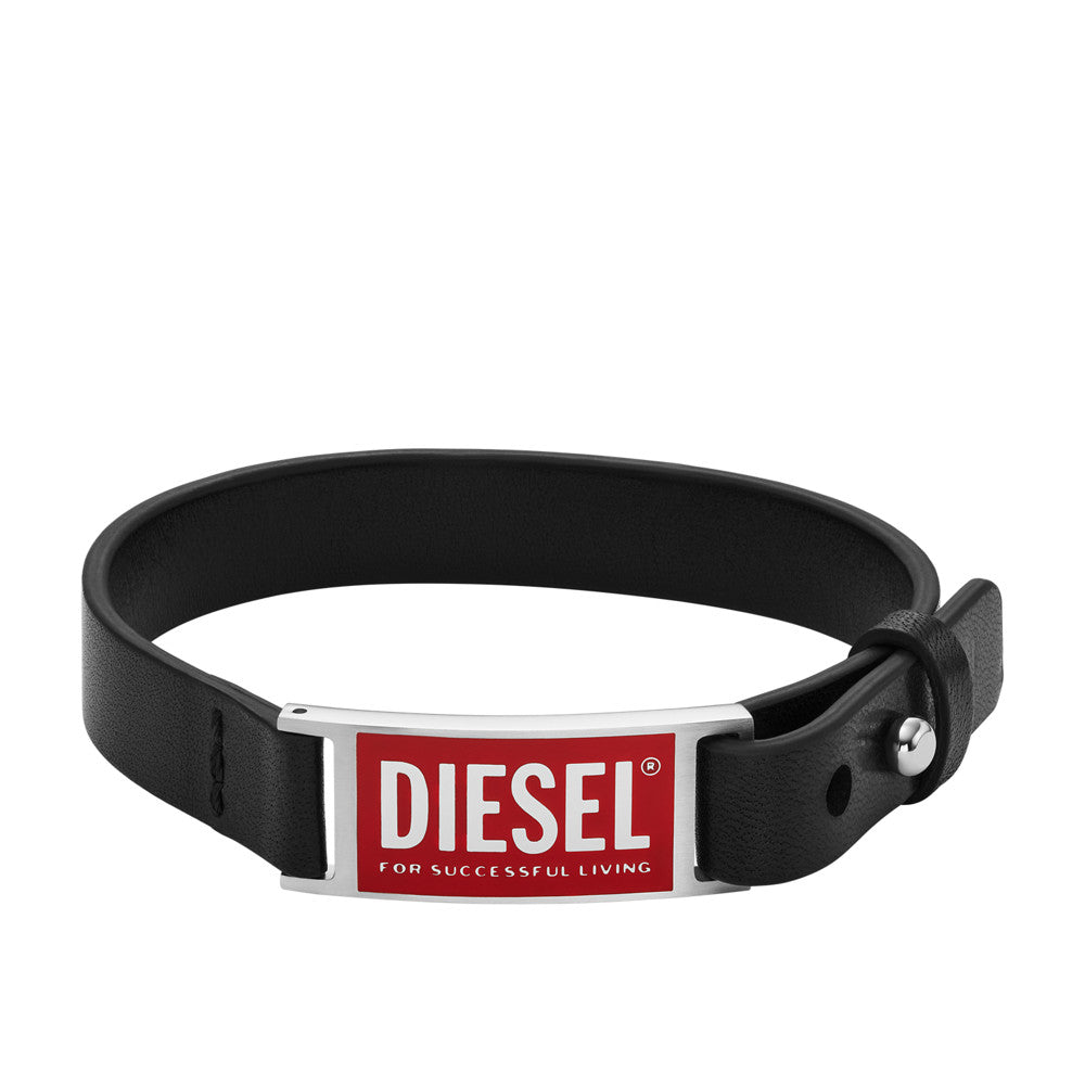 Diesel Black Leather Logo Stack Bracelet DX1370040