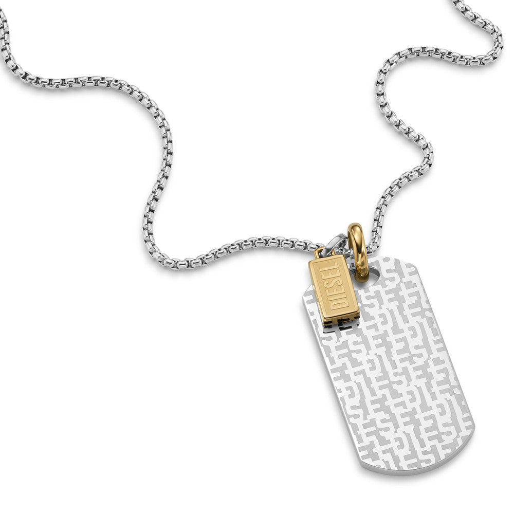 Diesel Font Two-Tone Stainless Steel Dog Tag Necklace DX1431931
