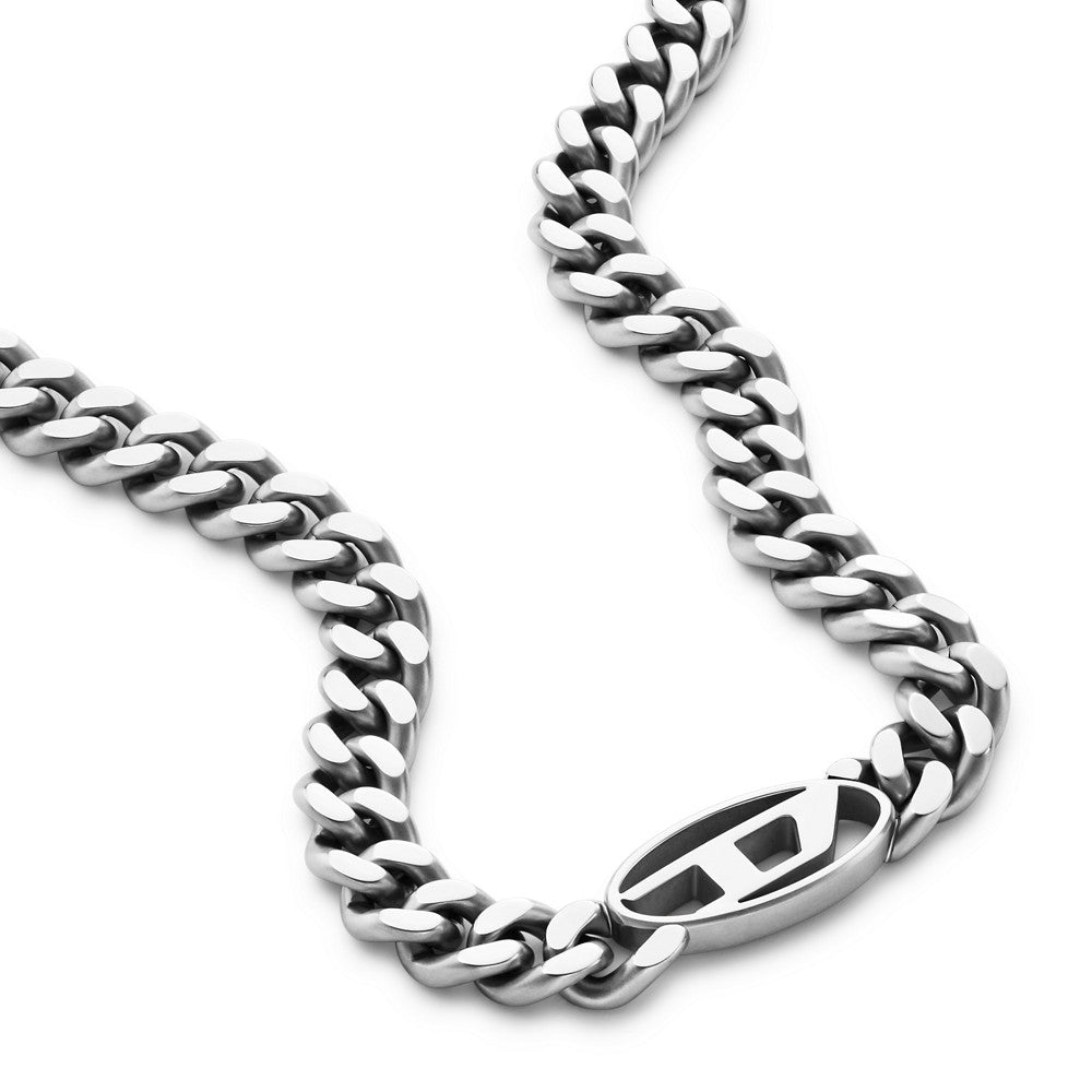 Diesel Oval D Logo Stainless Steel Choker Necklace DX1433040