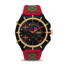 Load image into Gallery viewer, Framed Three-Hand Black and Red Leather and Silicone Watch DZ4618
