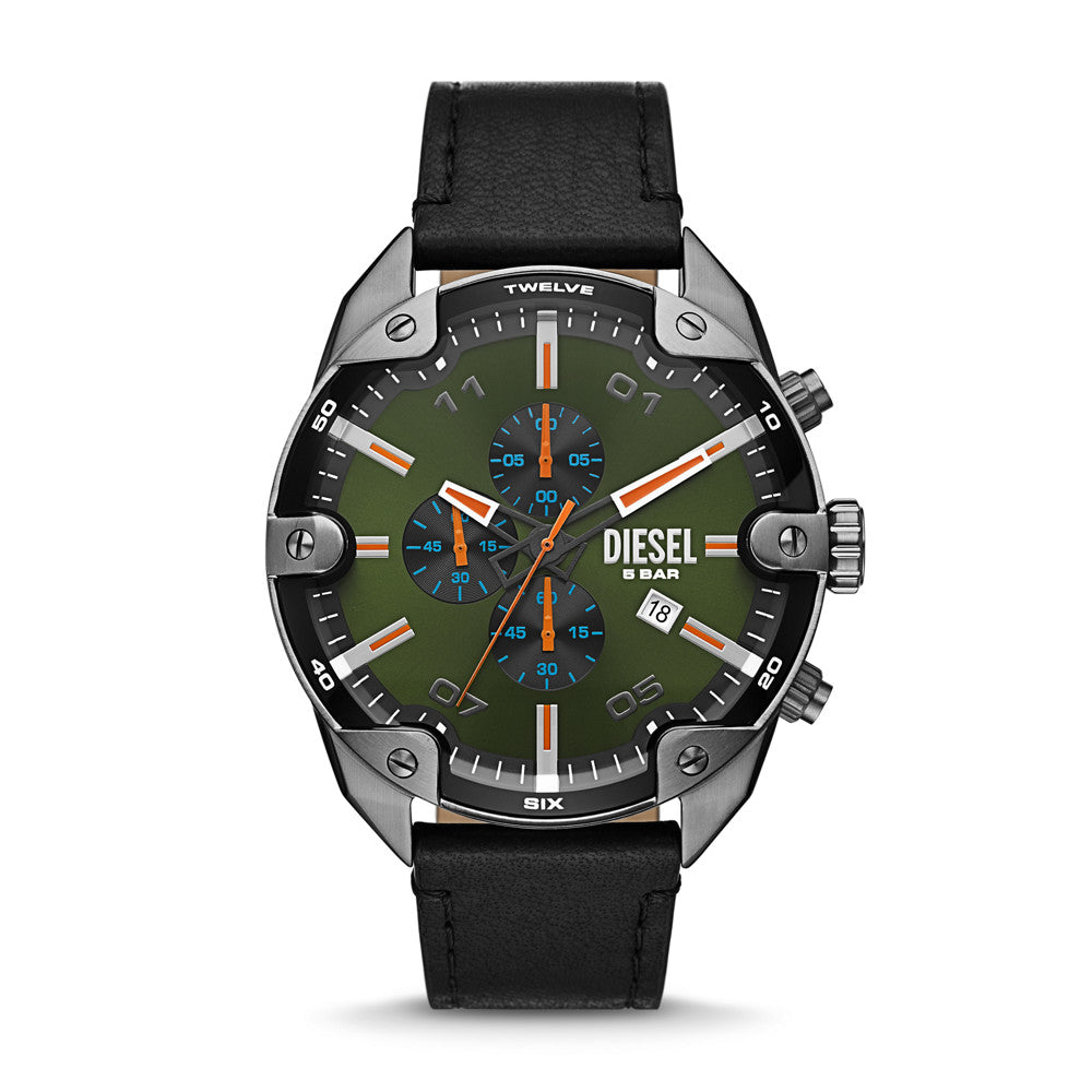 Diesel Spiked Chronograph Black Leather Watch DZ4626
