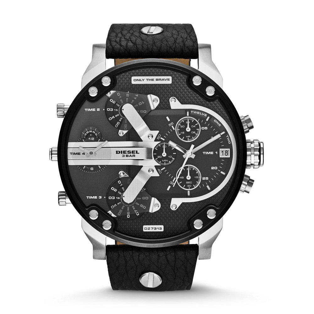 Diesel Men's Mr. Daddy 2.0 Multifunction Black Leather Watch DZ7313