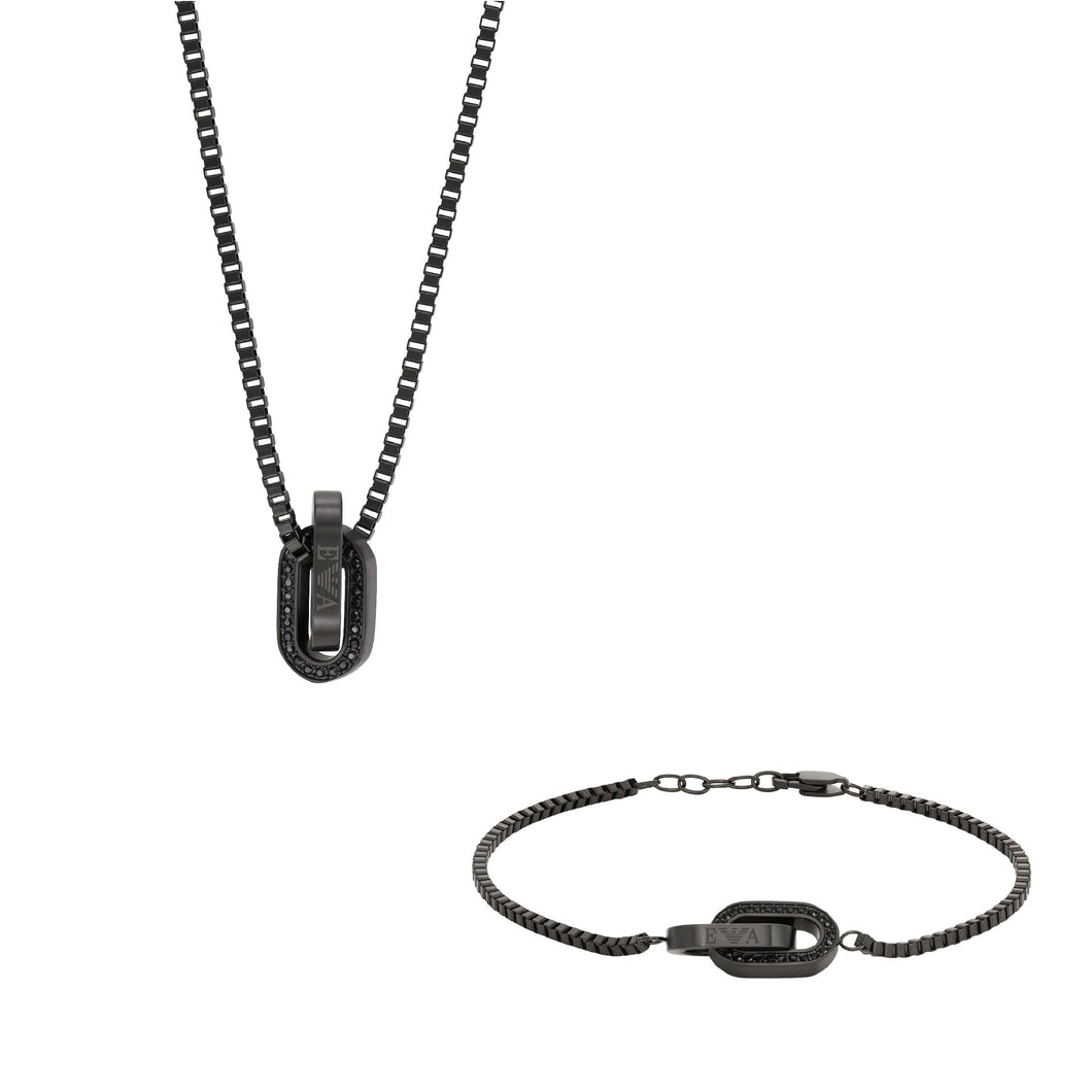Emporio Armani Black-Tone Stainless Steel Chain Necklace EGS2928001HMSET