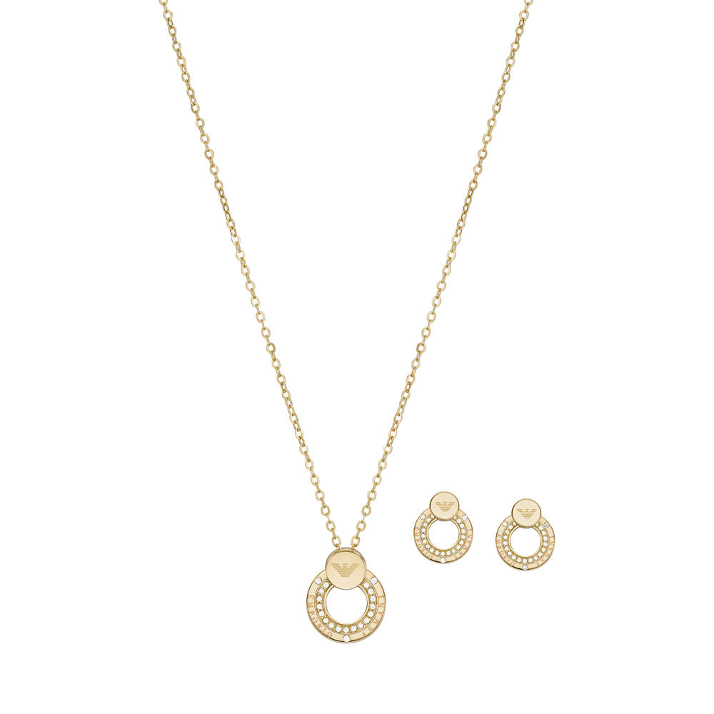 Gold-Tone Stainless Steel Pendant Necklace and Earrings Set EGS2972SET
