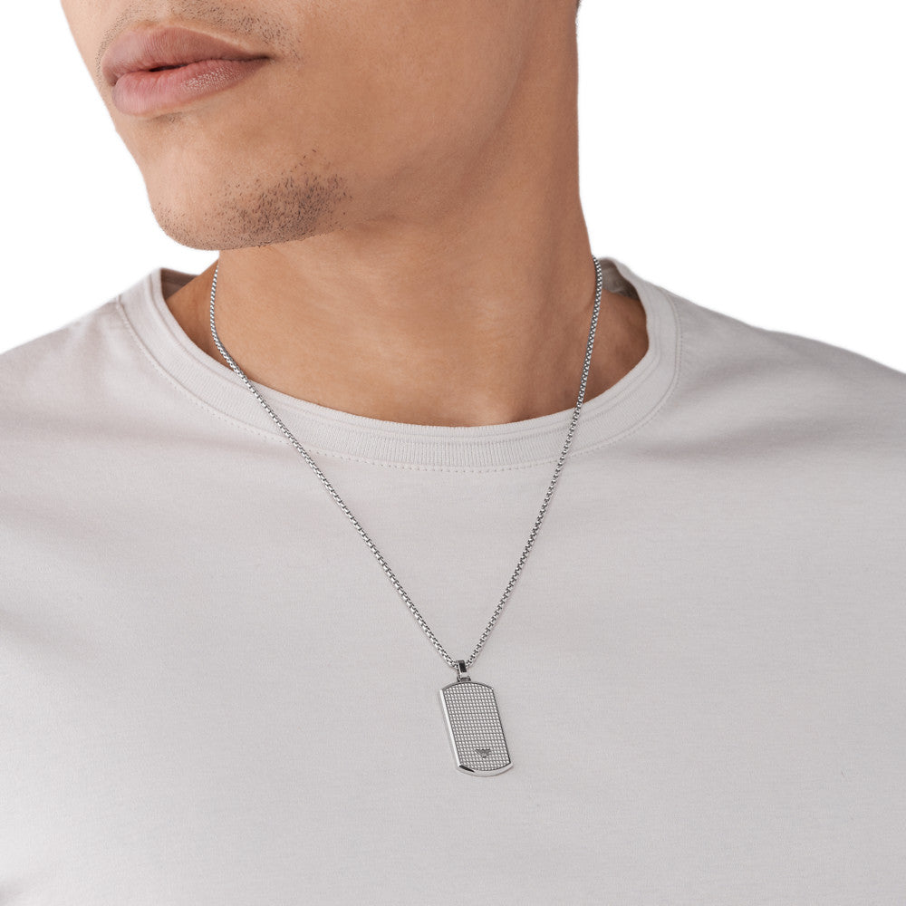 Emporio Armani Men's Gray-Tone Stainless Steel Dog Tag Necklace (Model:  EGS2811060)