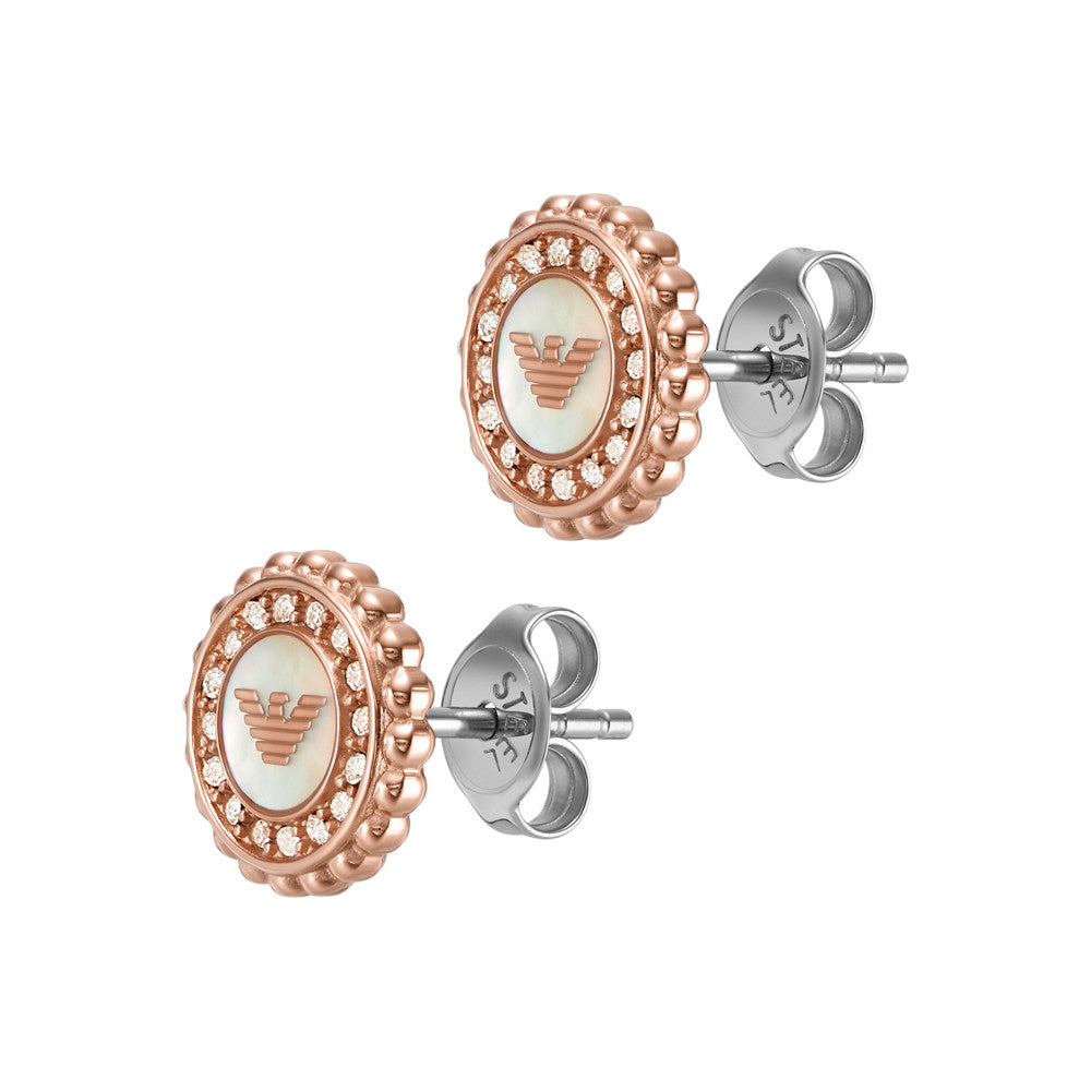 Emporio Armani Rose Gold-Tone Stainless Steel Mother Of Pearl Stud Earrings EGS3019221